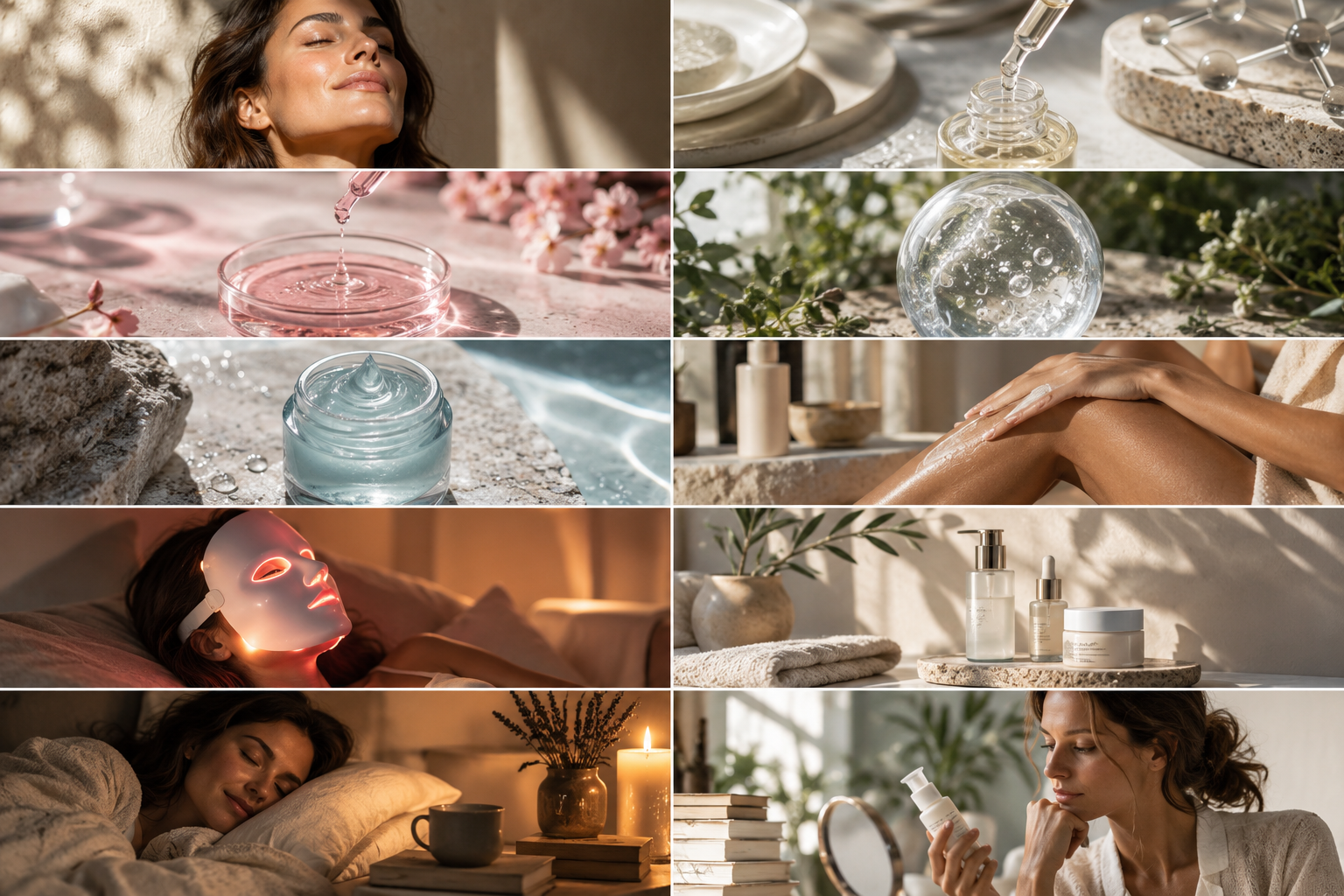 Žena tokom luksuznog skincare rituala u toplom prirodnom svjetlu, ilustracija skin longevity beauty trenda 2026.