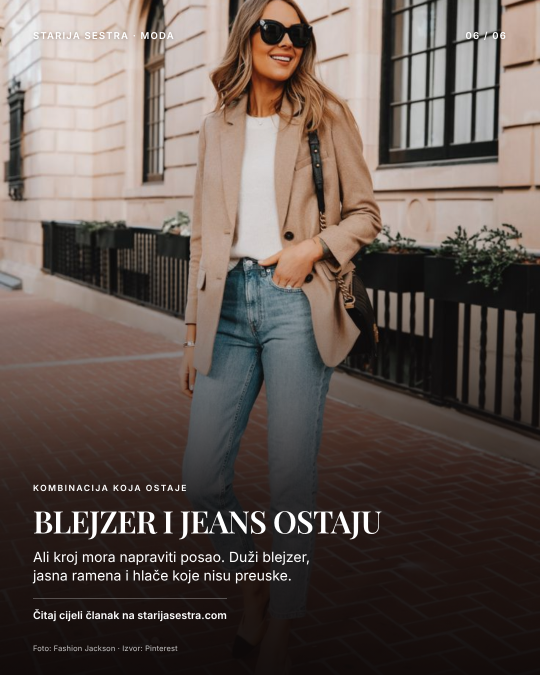 Blejzer i jeans jesenski outfit, završni carousel slajd